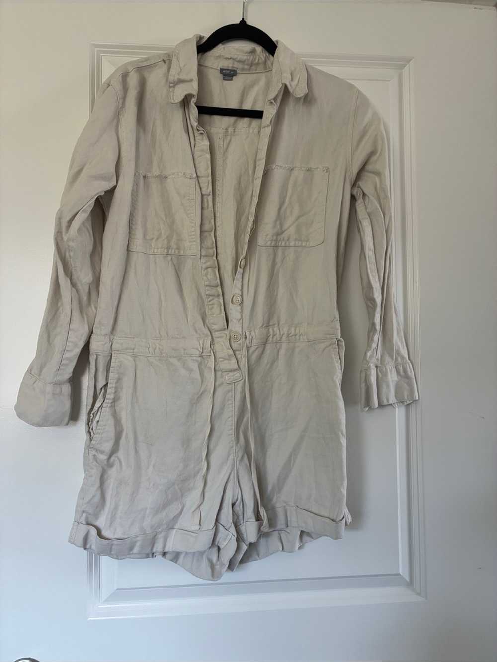 aerie Cream Button-Front Long-Sleeve Romper